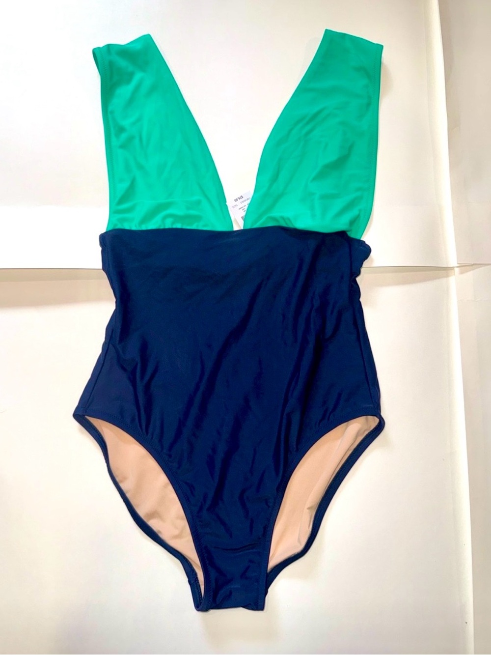 J. Crew Plunging V-Neck One-Piece Swimsuit Green and Navy NWT